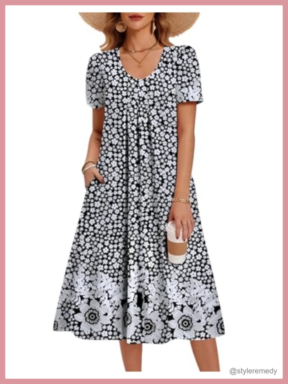 Zeagoo Women's Floral Midi A-Line Sundress with Pockets Casual Summer